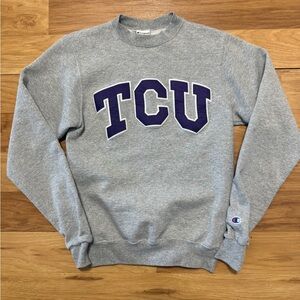 Champion Gray Crewneck with Purple TCU Applique